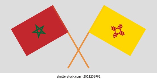Crossed flags of Morocco and the State of New Mexico. Official colors. Correct proportion