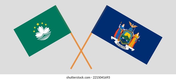 Crossed flags of Morocco and The State of New York. Official colors. Correct proportion. Vector illustration
