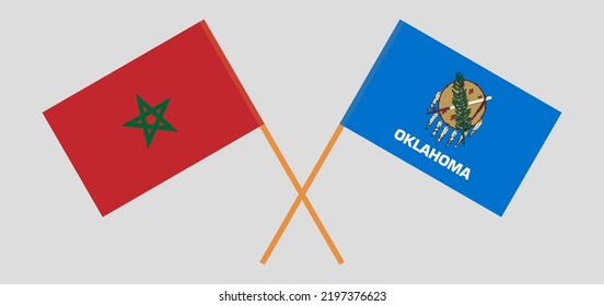 Crossed flags of Morocco and The State of Oklahoma. Official colors. Correct proportion. Vector illustration
