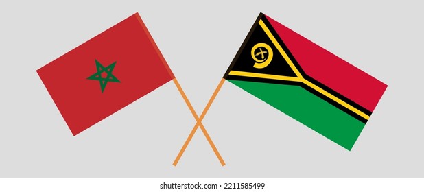 Crossed flags of Morocco and Vanuatu. Official colors. Correct proportion. Vector illustration
