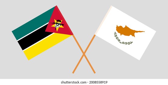 Crossed flags of Mozambique and Cyprus. Official colors. Correct proportion