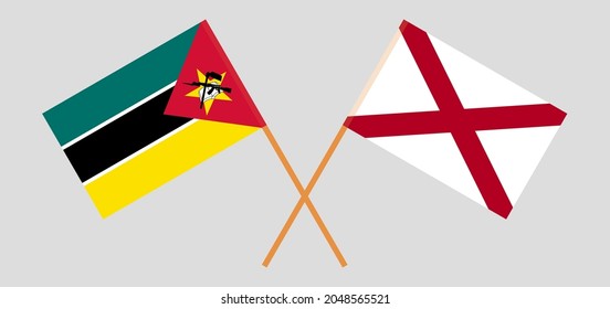 Crossed flags of Mozambique and The State of Alabama. Official colors. Correct proportion