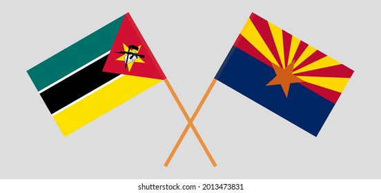 Crossed flags of Mozambique and the State of Arizona. Official colors. Correct proportion