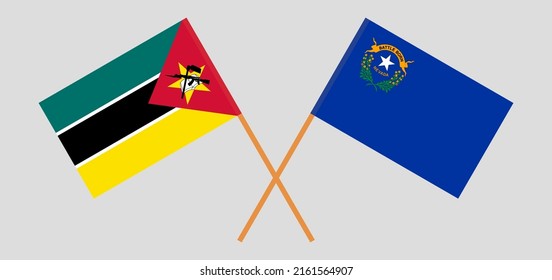 Crossed flags of Mozambique and the State of New Mexico. Official colors. Correct proportion