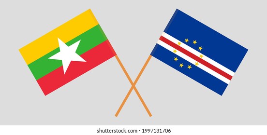 Crossed flags of Myanmar and Cape Verde. Official colors. Correct proportion