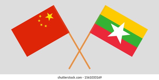 Crossed flags of Myanmar and China
