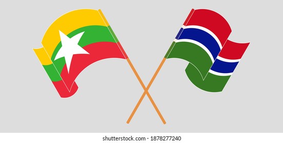 Crossed flags of Myanmar and the Gambia