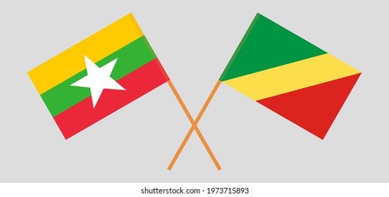 Crossed flags of Myanmar and Republic of the Congo. Official colors. Correct proportion