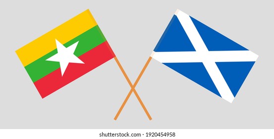 Banderas cruzadas de Myanmar y Escocia