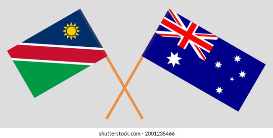 Gekreuzte Flaggen Namibias und Australiens. Offizielle Farben. Richtiger Anteil