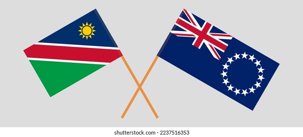 Crossed flags of Namibia and Cook Islands. Official colors. Correct proportion. Vector illustration
