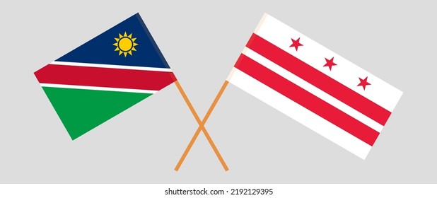 Crossed flags of Namibia and the District of Columbia. Official colors. Correct proportion. Vector illustration
