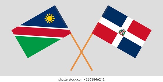 Crossed flags of Namibia and Dominican Republic. Official colors. Correct proportion. Vector illustration
