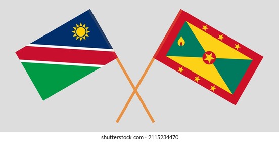 Banderas cruzadas de Namibia y Granada. Colores oficiales. Proporción correcta. Ilustración del vector

