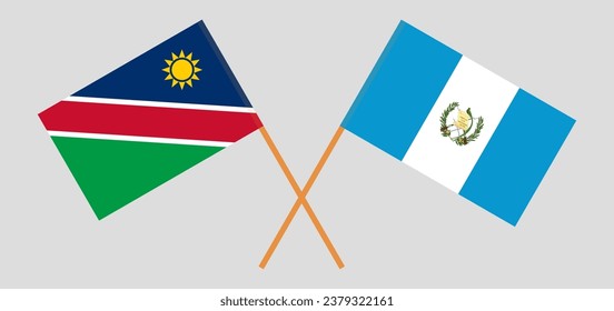 Crossed flags of Namibia and Guatemala. Official colors. Correct proportion. Vector illustration
