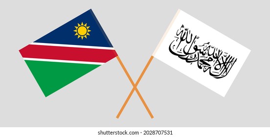 Crossed flags of Namibia and Islamic Emirate of Afghanistan. Official colors. Correct proportion