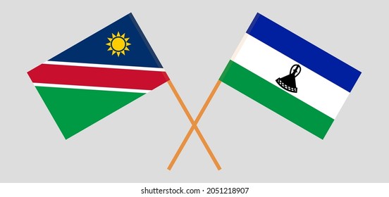 Crossed flags of Namibia and Kingdom of Lesotho. Official colors. Correct proportion