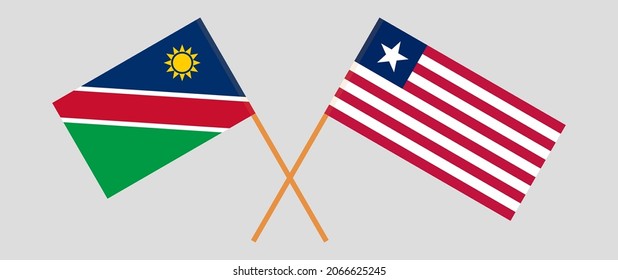 Banderas cruzadas de Namibia y Liberia. Colores oficiales. Proporción correcta