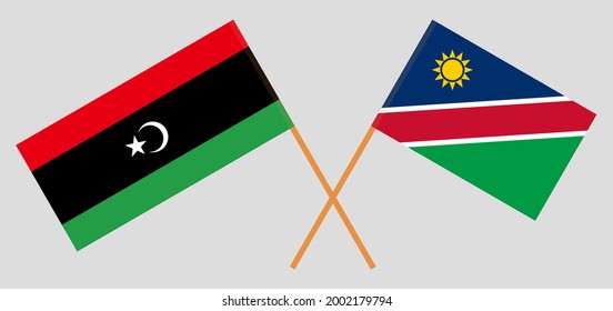 Crossed flags of Namibia and Libya. Official colors. Correct proportion