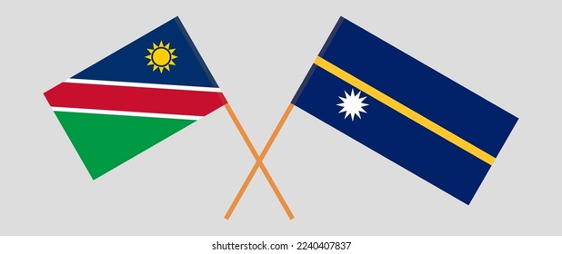 Crossed flags of Namibia and Nauru. Official colors. Correct proportion. Vector illustration
