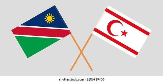 Banderas cruzadas de Namibia y Chipre Septentrional. Colores oficiales. Proporción correcta