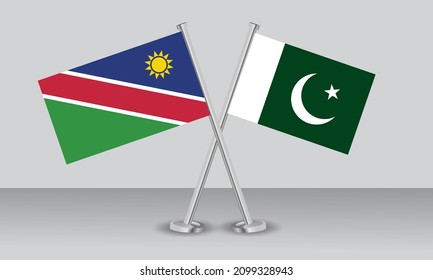 Crossed flags of Namibia and Pakistan. Official colors. Correct proportion. Banner design