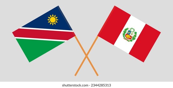 Crossed flags of Namibia and Peru. Official colors. Correct proportion. Vector illustration
