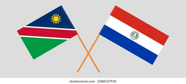 Crossed flags of Namibia and Republic of Paraguay. Official colors. Correct proportion. Vector illustration.
