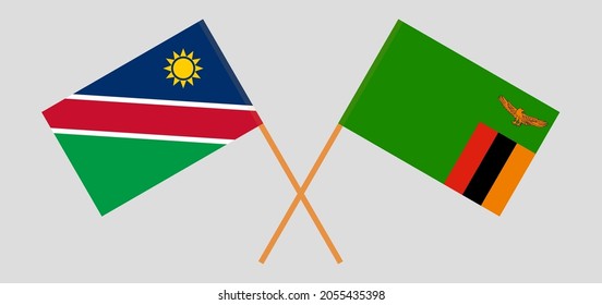 Crossed flags of Namibia and the Republic of Zambia. Official colors. Correct proportion