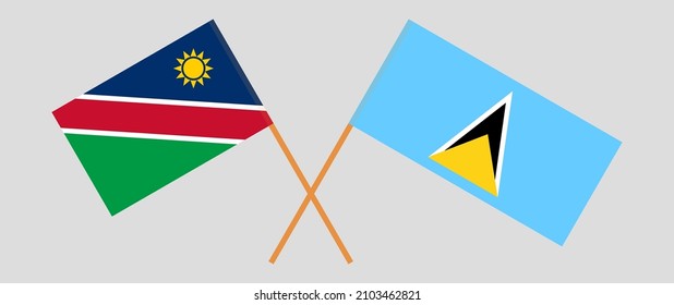 Crossed flags of Namibia and Saint Lucia. Official colors. Correct proportion. Vector illustration

