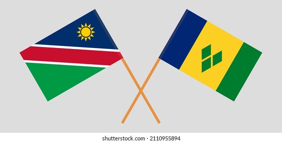 Banderas cruzadas de Namibia y San Vicente y las Granadinas. Colores oficiales. Proporción correcta. Ilustración del vector
