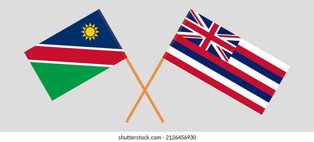 Crossed flags of Namibia and The State Of Hawaii. Official colors. Correct proportion. Vector illustration
