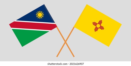 Crossed flags of Namibia and the State of New Mexico. Official colors. Correct proportion