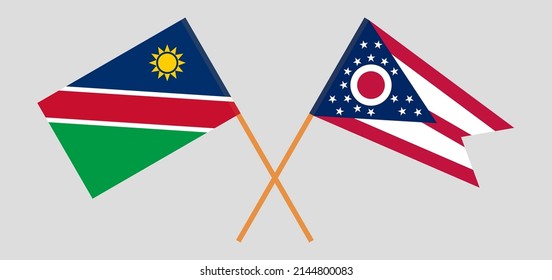 Crossed flags of Namibia and the State of Ohio. Official colors. Correct proportion. Vector illustration
