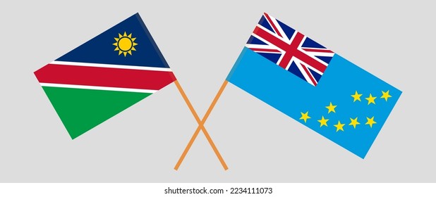 Crossed flags of Namibia and Tuvalu. Official colors. Correct proportion. Vector illustration
