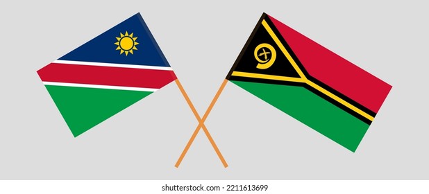 Banderas cruzadas de Namibia y Vanuatu. Colores oficiales. Proporción correcta. Ilustración del vector
