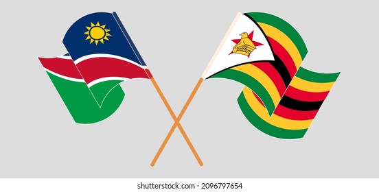 Banderas cruzadas de Namibia y Zimbabue. Colores oficiales. Proporción correcta