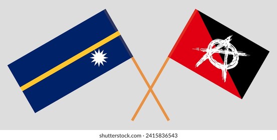 Crossed flags of Nauru and anarchy. Official colors. Correct proportion. Vector illustration
