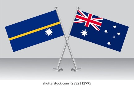 Crossed flags of Nauru and Australia. Official colors. Correct proportion. Banner design
