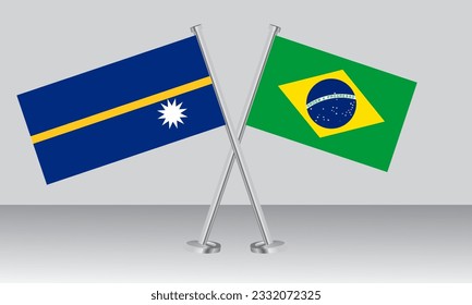 Crossed flags of Nauru and Brazil. Official colors. Correct proportion. Banner design
