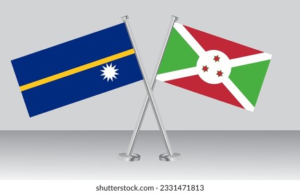 Crossed flags of Nauru and Burundi. Official colors. Correct proportion. Banner design
