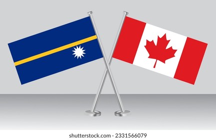 Banderas cruzadas de Nauru y Canadá. Colores oficiales. Proporción correcta. Diseño de pancartas
