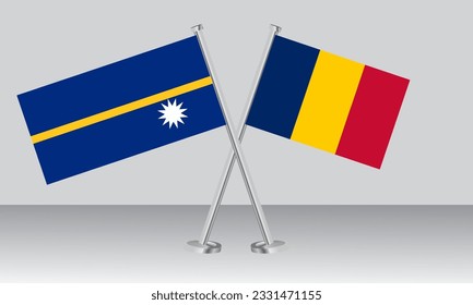 Banderas cruzadas de Nauru y Chad. Colores oficiales. Proporción correcta. Diseño de pancartas

