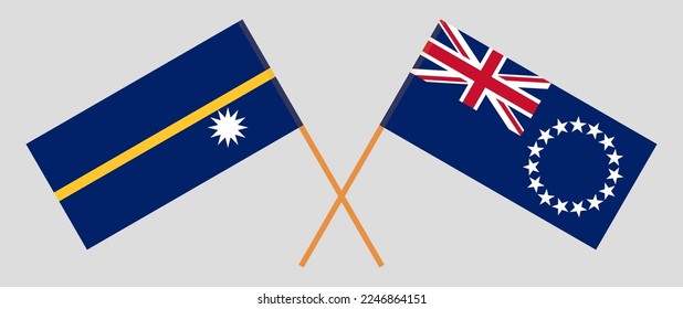Crossed flags of Nauru and Cook Islands. Official colors. Correct proportion. Vector illustration
