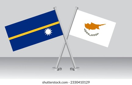 Crossed flags of Nauru and Cyprus. Official colors. Correct proportion. Banner design

