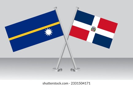Crossed flags of Nauru and Dominican. Official colors. Correct proportion. Banner design
