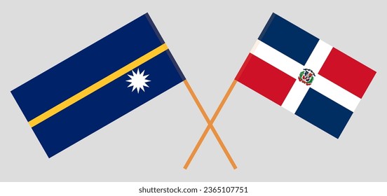 Crossed flags of Nauru and Dominican Republic. Official colors. Correct proportion. Vector illustration
