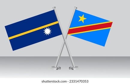 Crossed flags of Nauru and DR Congo. Official colors. Correct proportion. Banner design
