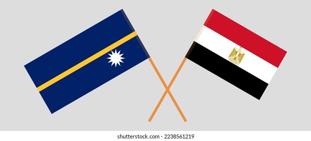 Banderas cruzadas de Nauru y Egipto. Colores oficiales. Proporción correcta. Ilustración del vector
