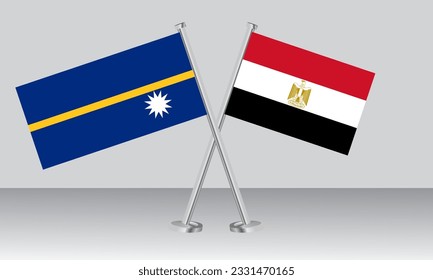 Crossed flags of Nauru and Egypt. Official colors. Correct proportion. Banner design

